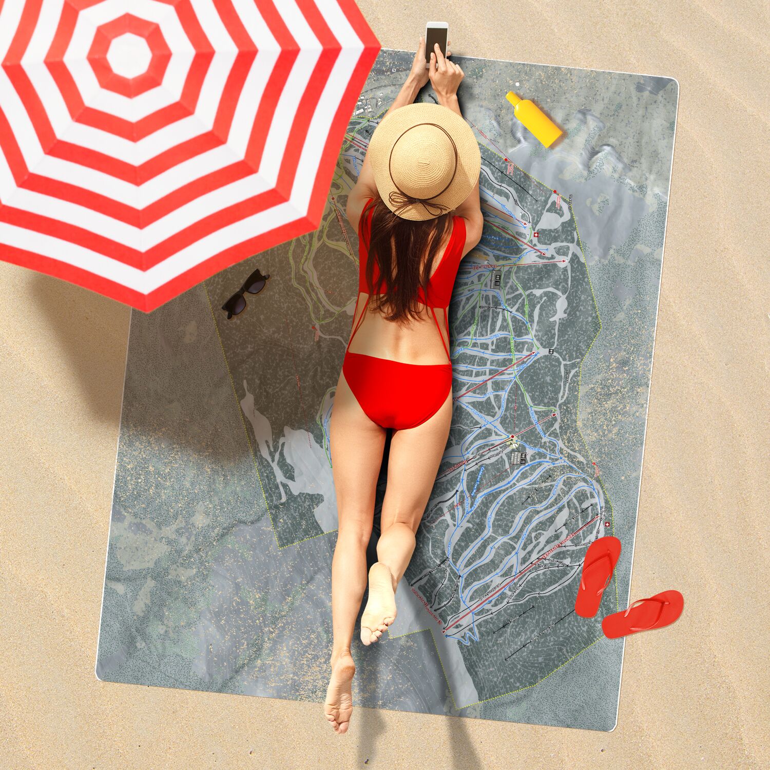 Purgatory, Colorado Ski Resort Map Printed Beach Towel - Powderaddicts