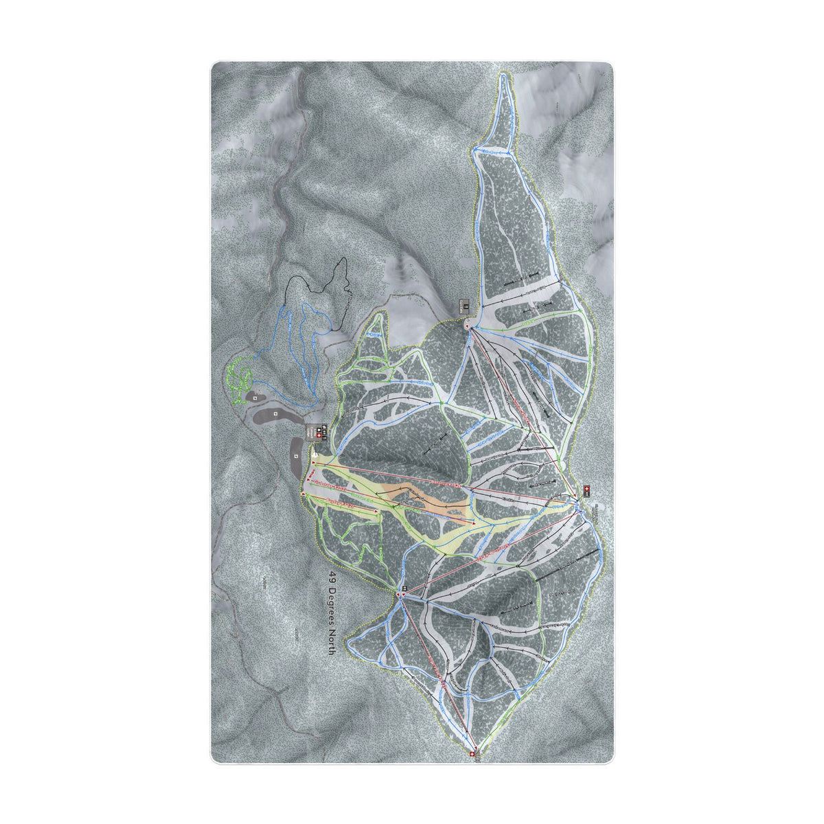 49 Degrees North, Washington Ski Resort Map Printed Beach Towel - Powderaddicts