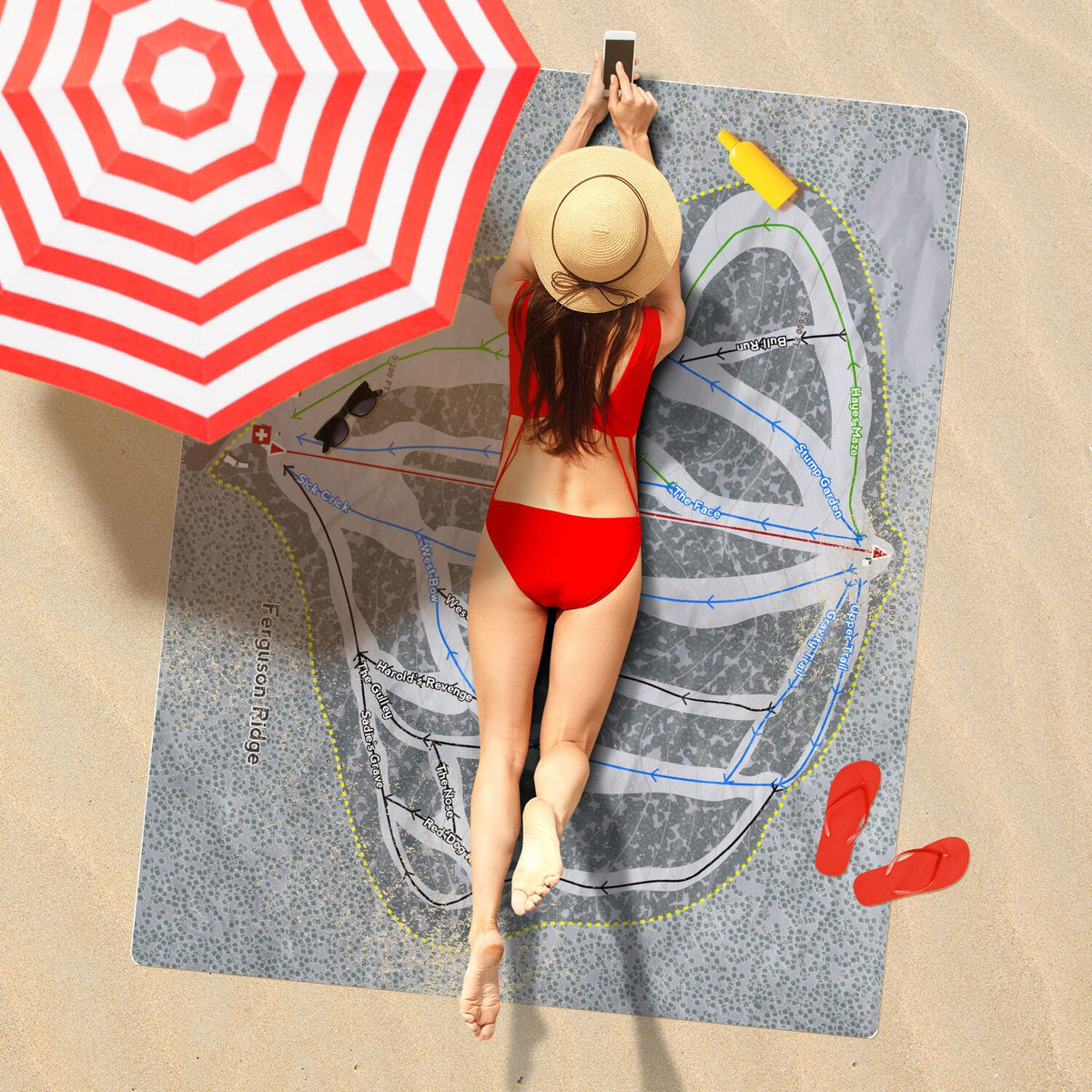 Ferguson Ridge, Oregon Ski Resort Map Printed Beach Towel - Powderaddicts