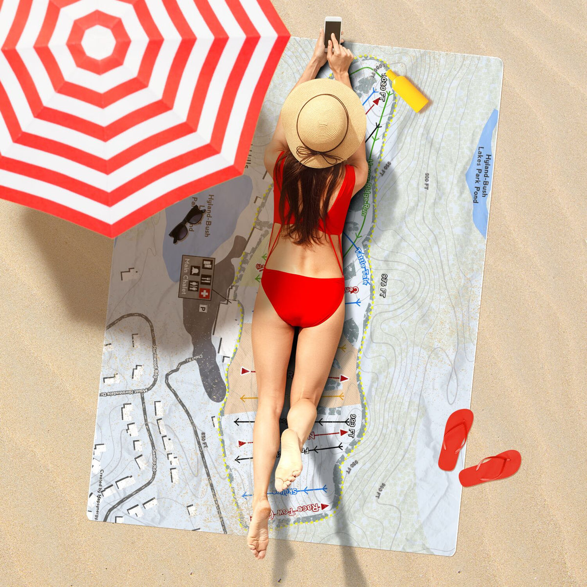 Hyland Hills, Minnesota Ski Resort Map Printed Beach Towel - Powderaddicts