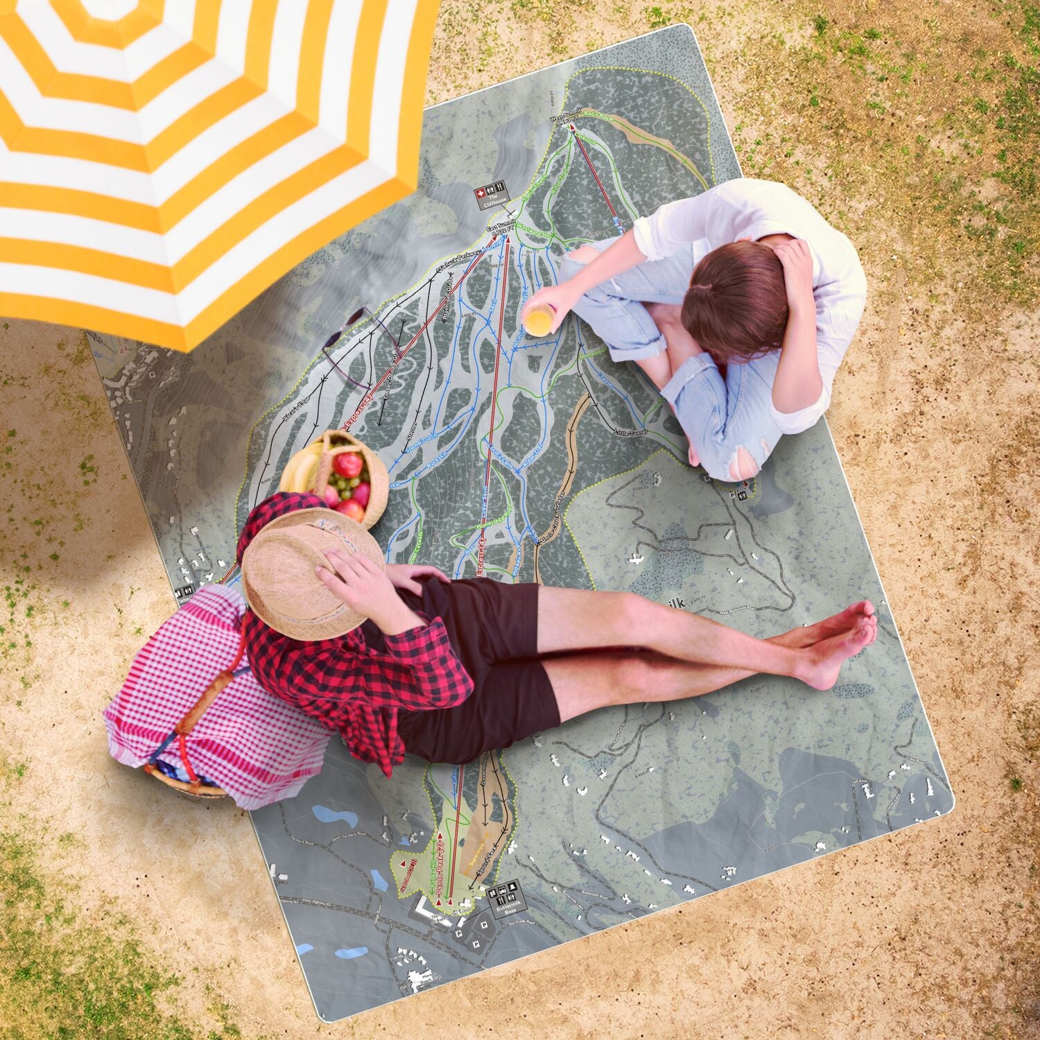 Buttermilk, Colorado Ski Resort Map Printed Beach Towel - Powderaddicts