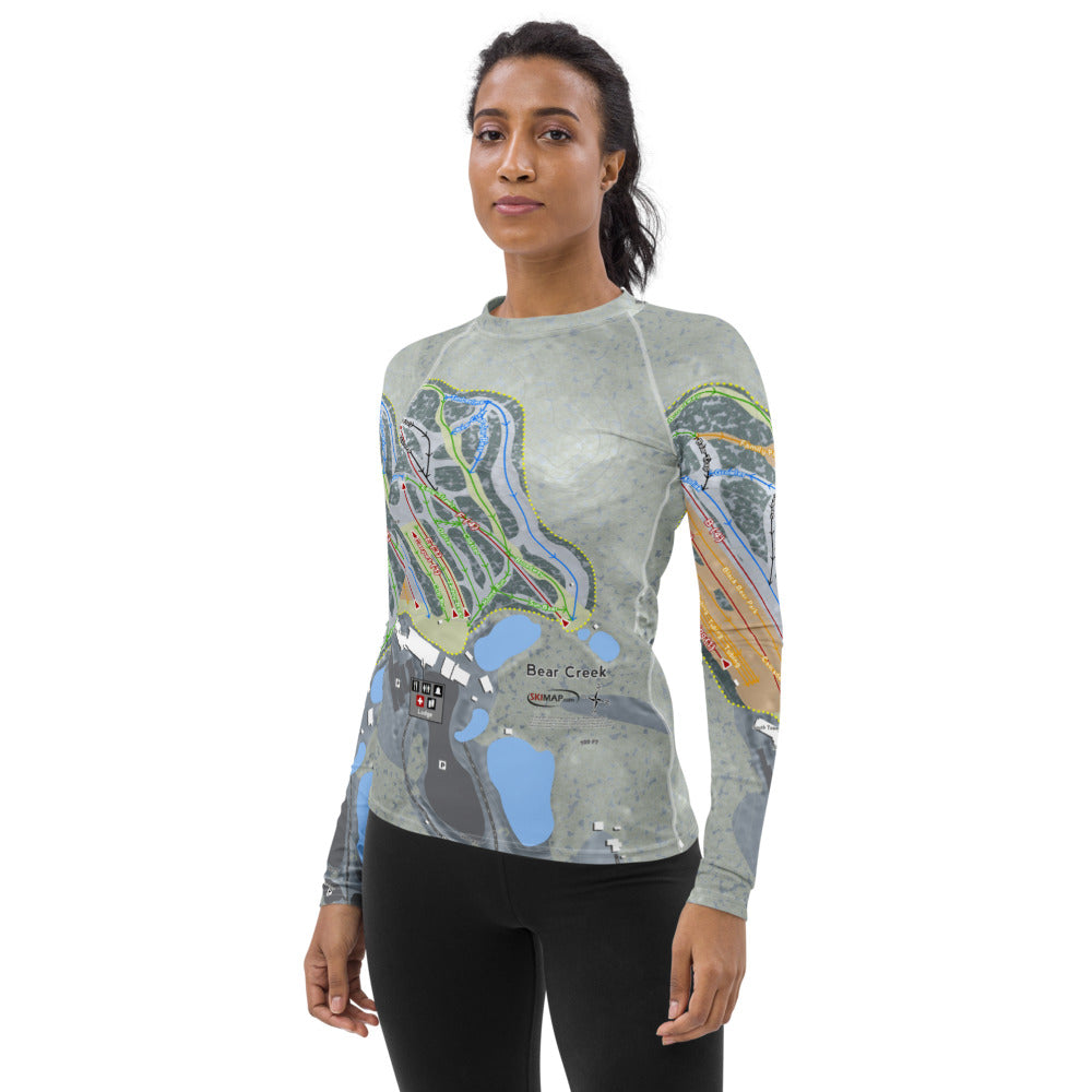 Bear Creek, Pennsylvania Ski Trail Map Women's Base Layer Top - Powderaddicts