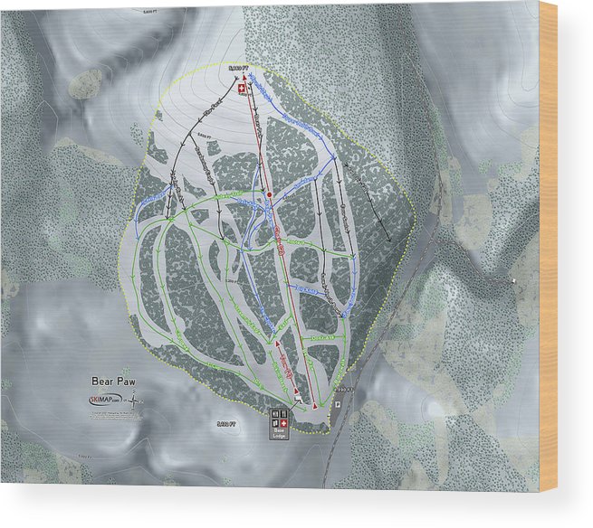 Bear Paw Ski Trail Map - Wood Print - Powderaddicts