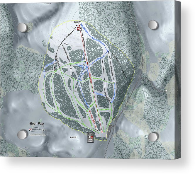 Bear Paw Ski Trail Map - Acrylic Print - Powderaddicts