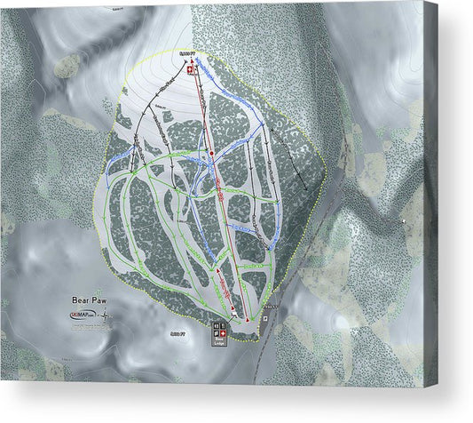 Bear Paw Ski Trail Map - Acrylic Print - Powderaddicts