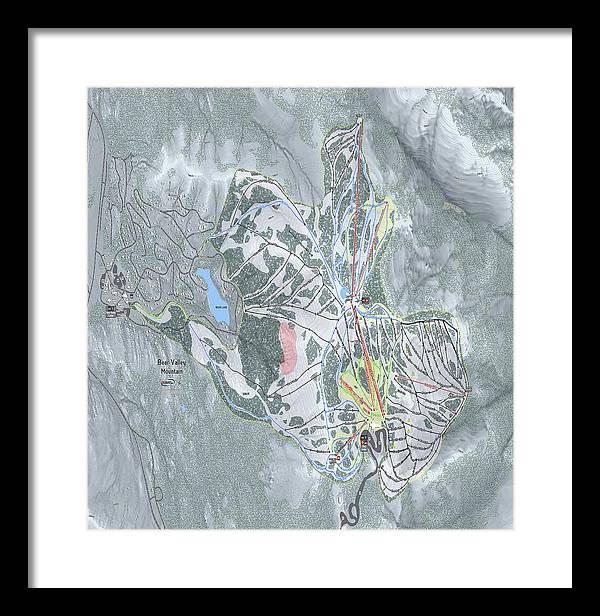 Bear Valley Mtn Ski Trail Map - Framed Print - Powderaddicts