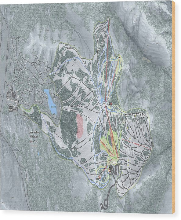 Bear Valley Mtn Ski Trail Map - Wood Print - Powderaddicts