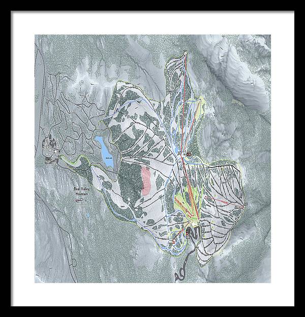 Bear Valley Mtn Ski Trail Map - Framed Print - Powderaddicts