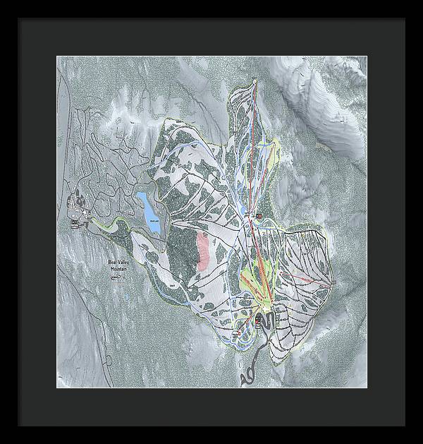 Bear Valley Mtn Ski Trail Map - Framed Print - Powderaddicts