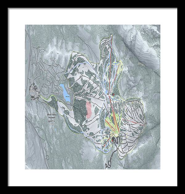 Bear Valley Mtn Ski Trail Map - Framed Print - Powderaddicts