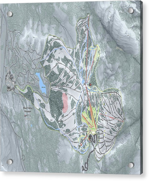 Bear Valley Mtn Ski Trail Map - Acrylic Print - Powderaddicts