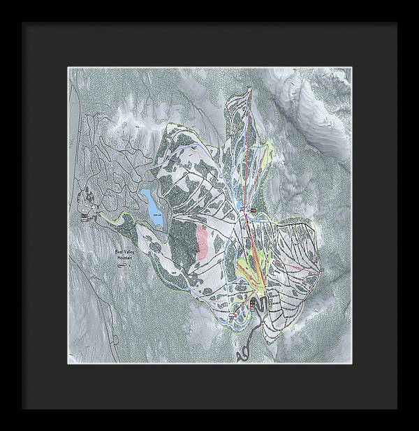 Bear Valley Mtn Ski Trail Map - Framed Print - Powderaddicts
