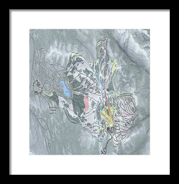Bear Valley Mtn Ski Trail Map - Framed Print - Powderaddicts
