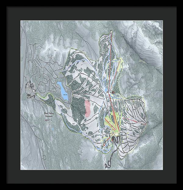 Bear Valley Mtn Ski Trail Map - Framed Print - Powderaddicts