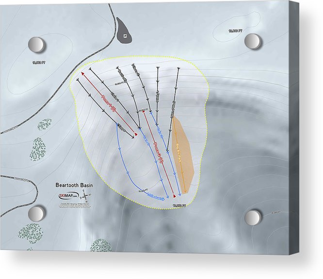 Beartooth Basin Ski Trail Map - Acrylic Print - Powderaddicts