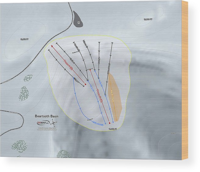 Beartooth Basin Ski Trail Map - Wood Print - Powderaddicts