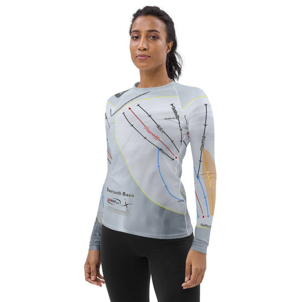 Beartooth Basin, Wyoming Ski Trail Map Women's Base Layer Top - Powderaddicts