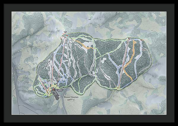 Beaver Mountain Ski Trail Map - Framed Print - Powderaddicts