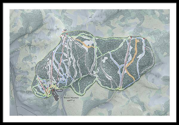 Beaver Mountain Ski Trail Map - Framed Print - Powderaddicts