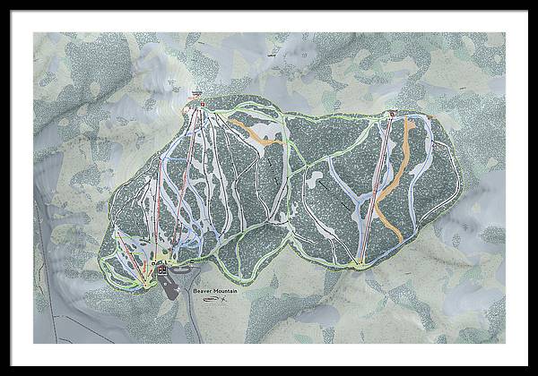 Beaver Mountain Ski Trail Map - Framed Print - Powderaddicts