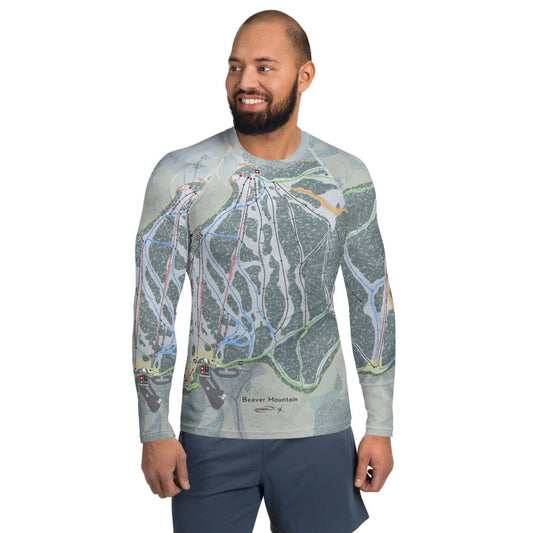Beaver Mountain, Utah Ski Trail Map Men's Base Layer Top - Powderaddicts