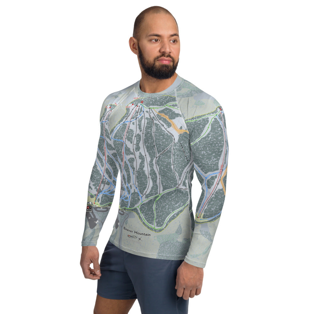 Beaver Mountain, Utah Ski Trail Map Men's Base Layer Top - Powderaddicts