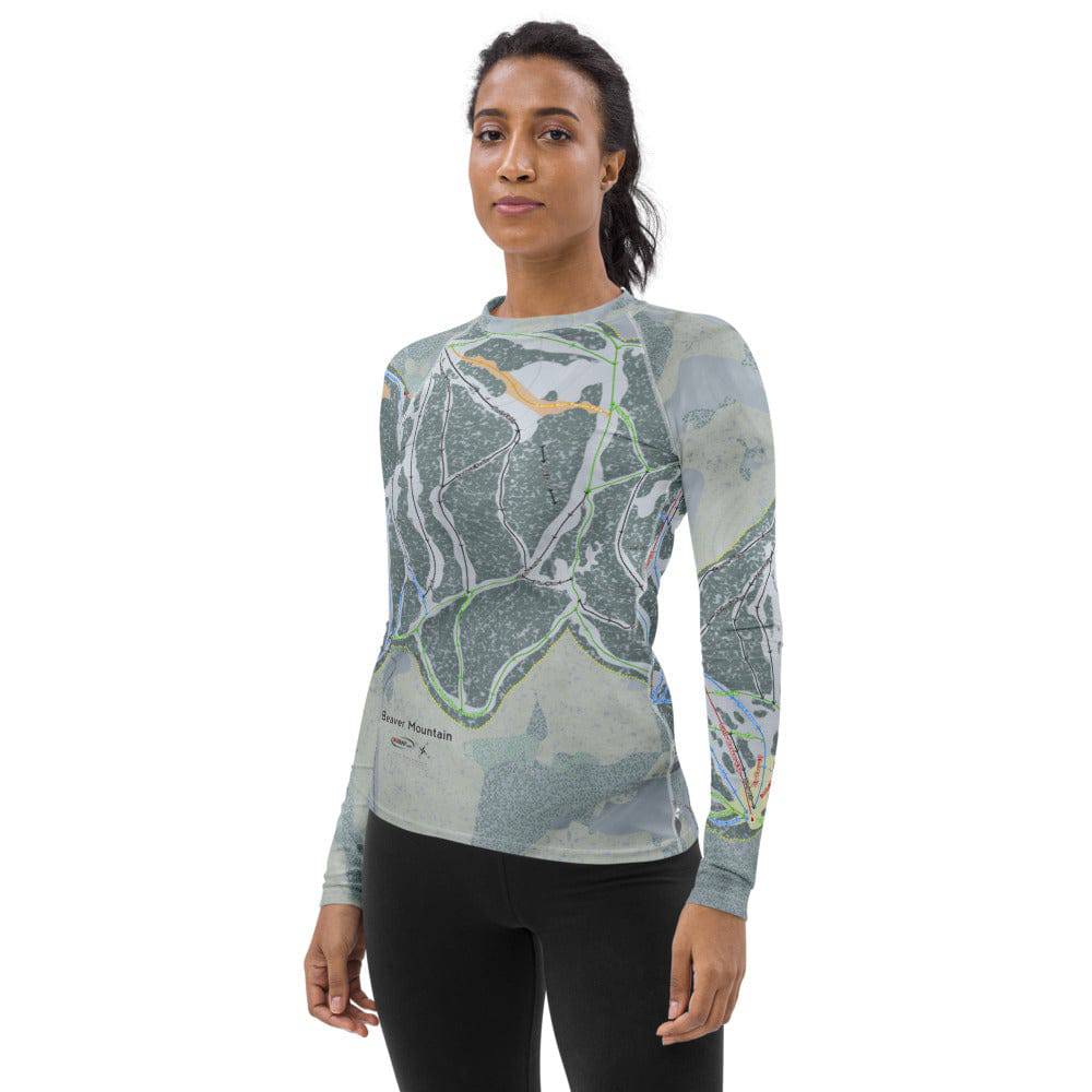 Beaver Mountain, Utah Ski Trail Map Women's Base Layer Top - Powderaddicts
