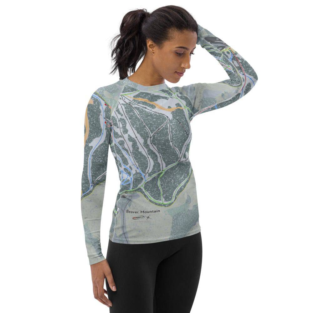 Beaver Mountain, Utah Ski Trail Map Women's Base Layer Top - Powderaddicts