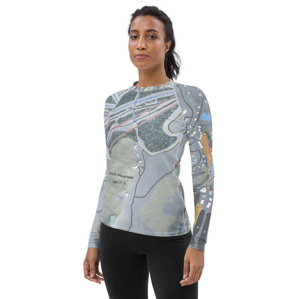 Beech Mountain, North Carolina Ski Trail Map  Women's Base Layer Top - Powderaddicts