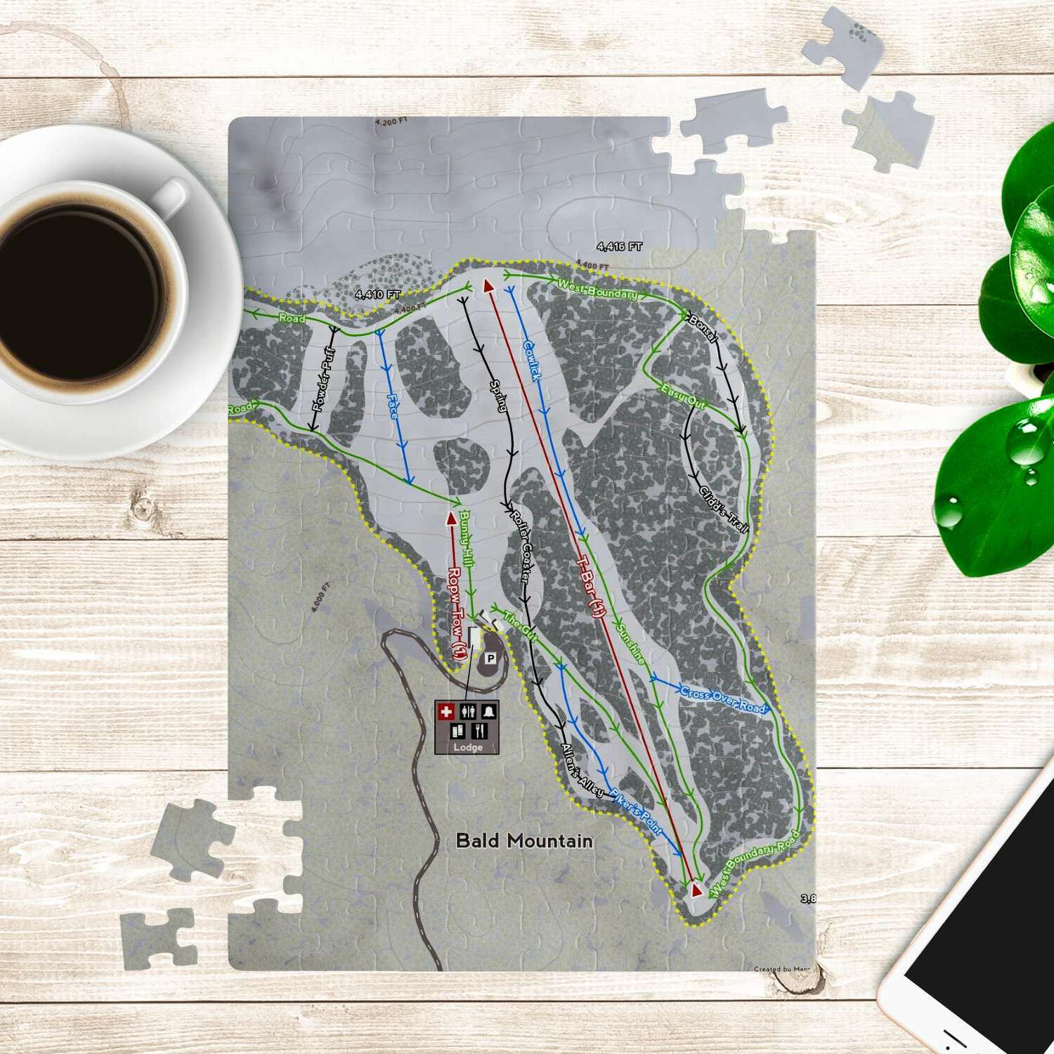 Bald Mountain, Idaho Ski Trail Map Puzzle - Powderaddicts