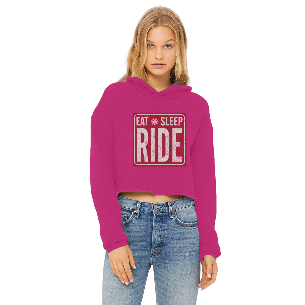 Eat Sleep Snowboard Ladies Cropped Raw Edge Hoodie - Powderaddicts