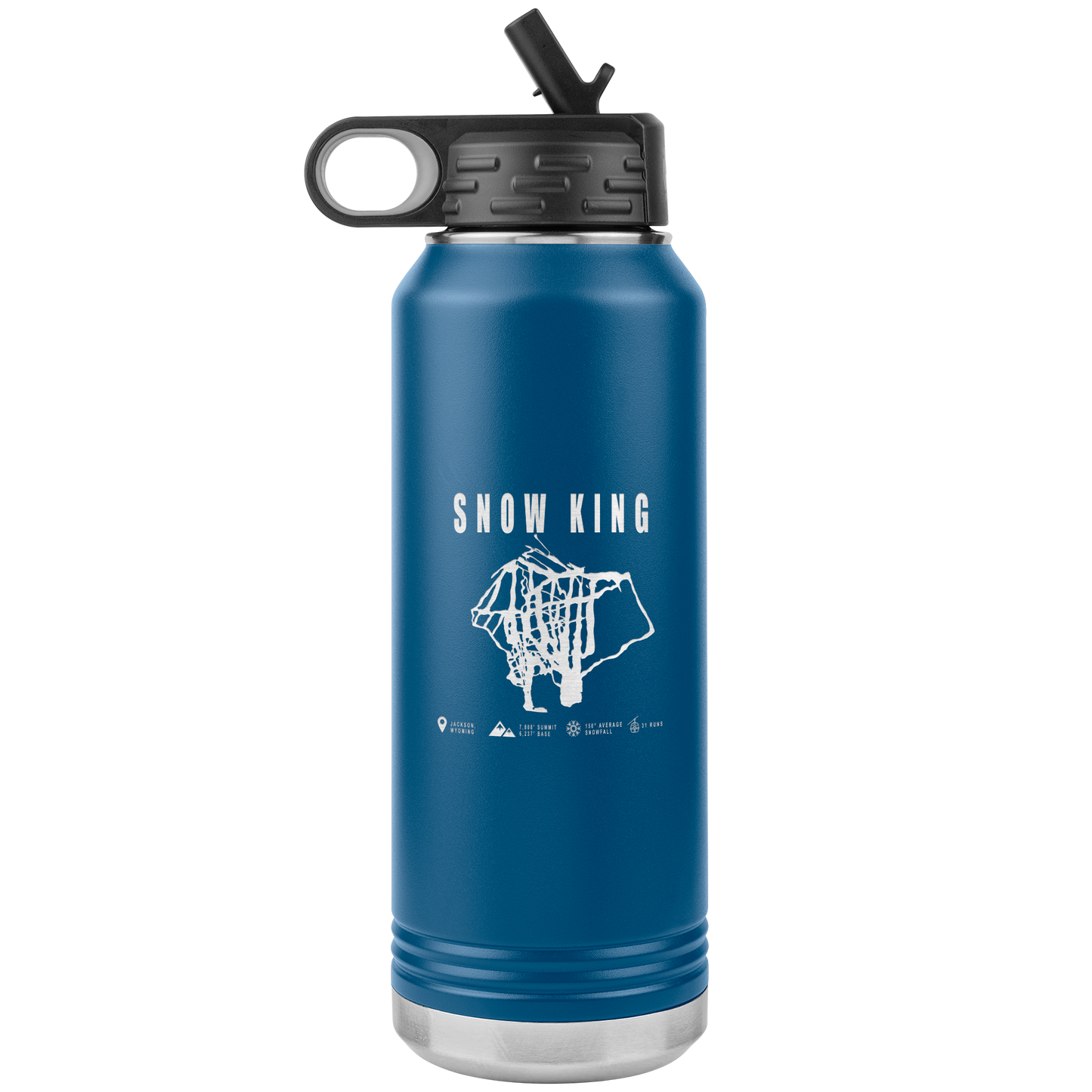 Snow King Wyoming Ski Trail Map 32oz Water Bottle Tumbler - Powderaddicts