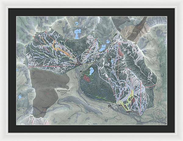 Big Cottonwood Canyon, Utah  Ski Trail Map  - Framed Print - Powderaddicts