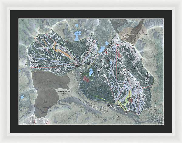Big Cottonwood Canyon, Utah  Ski Trail Map  - Framed Print - Powderaddicts