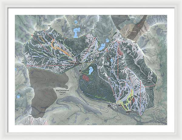 Big Cottonwood Canyon, Utah  Ski Trail Map  - Framed Print - Powderaddicts