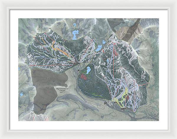 Big Cottonwood Canyon, Utah  Ski Trail Map  - Framed Print - Powderaddicts