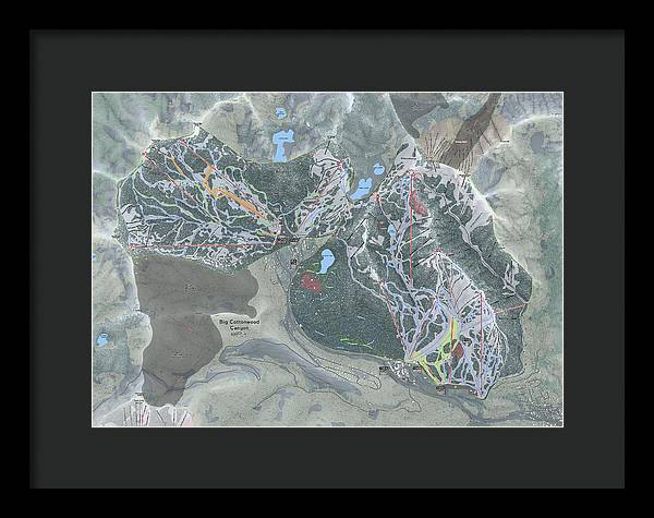 Big Cottonwood Canyon, Utah  Ski Trail Map  - Framed Print - Powderaddicts