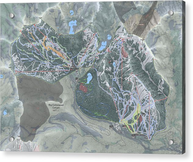 Big Cottonwood Canyon, Utah  Ski Trail Map  - Acrylic Print - Powderaddicts