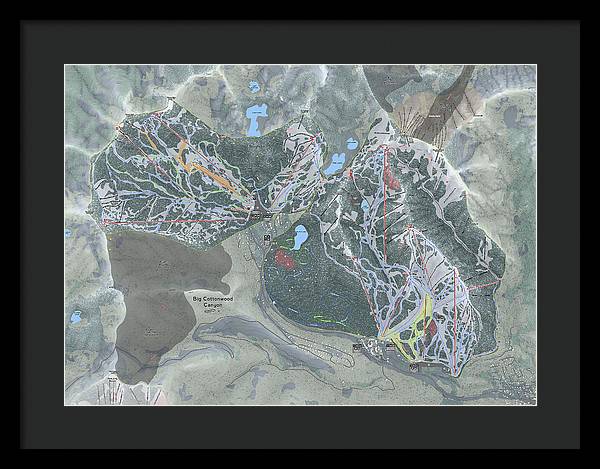 Big Cottonwood Canyon, Utah  Ski Trail Map  - Framed Print - Powderaddicts