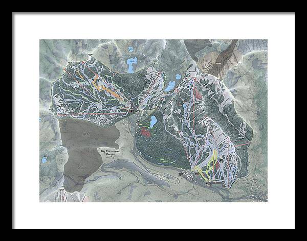 Big Cottonwood Canyon, Utah  Ski Trail Map  - Framed Print - Powderaddicts