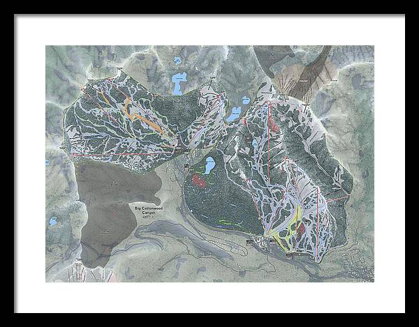 Big Cottonwood Canyon, Utah  Ski Trail Map  - Framed Print - Powderaddicts