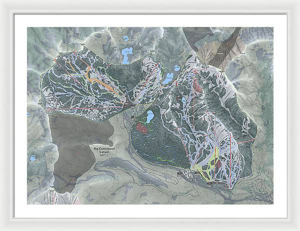 Big Cottonwood Canyon, Utah  Ski Trail Map  - Framed Print - Powderaddicts