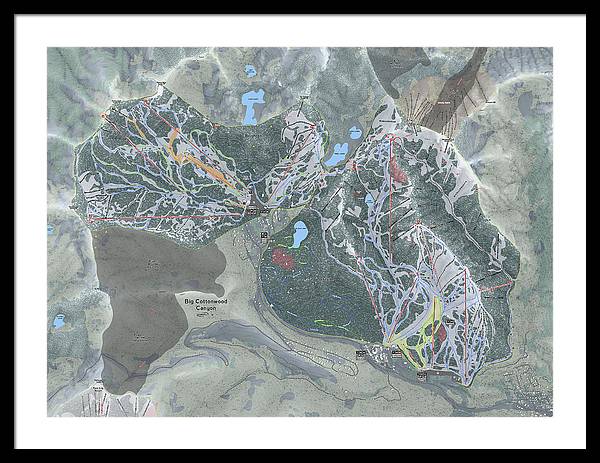 Big Cottonwood Canyon, Utah  Ski Trail Map  - Framed Print - Powderaddicts