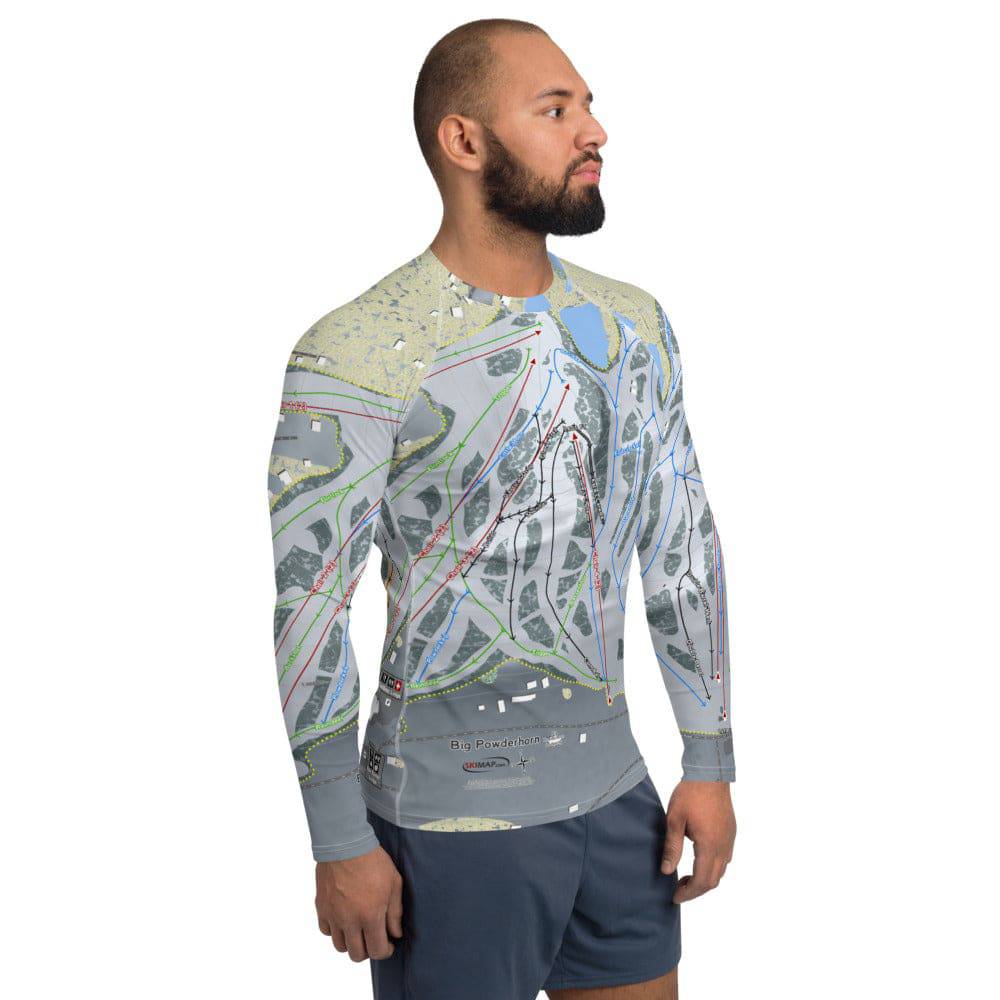 Big Powderhorn, Michigan Ski Trail Map Men's Base Layer Top - Powderaddicts