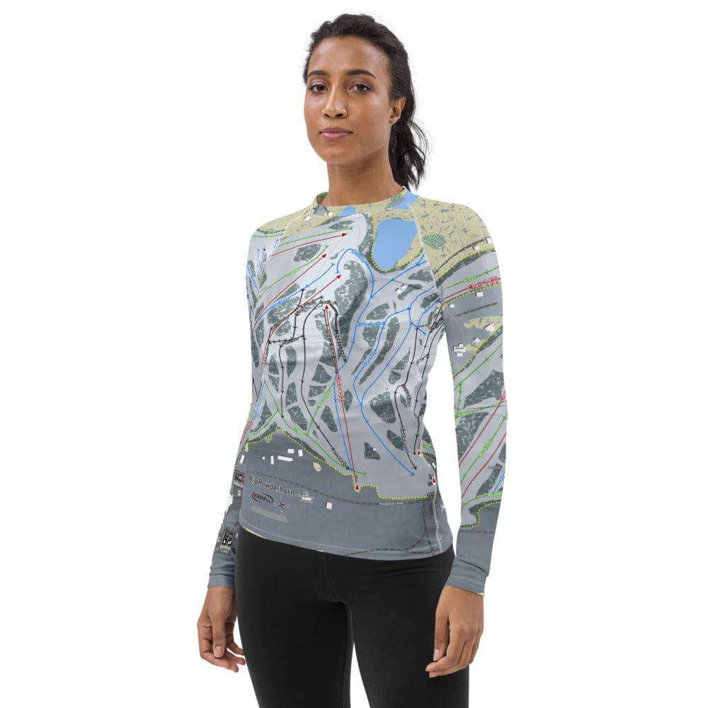 Big Powderhorn, Michigan Ski Trail Map Women's Base Layer Top - Powderaddicts