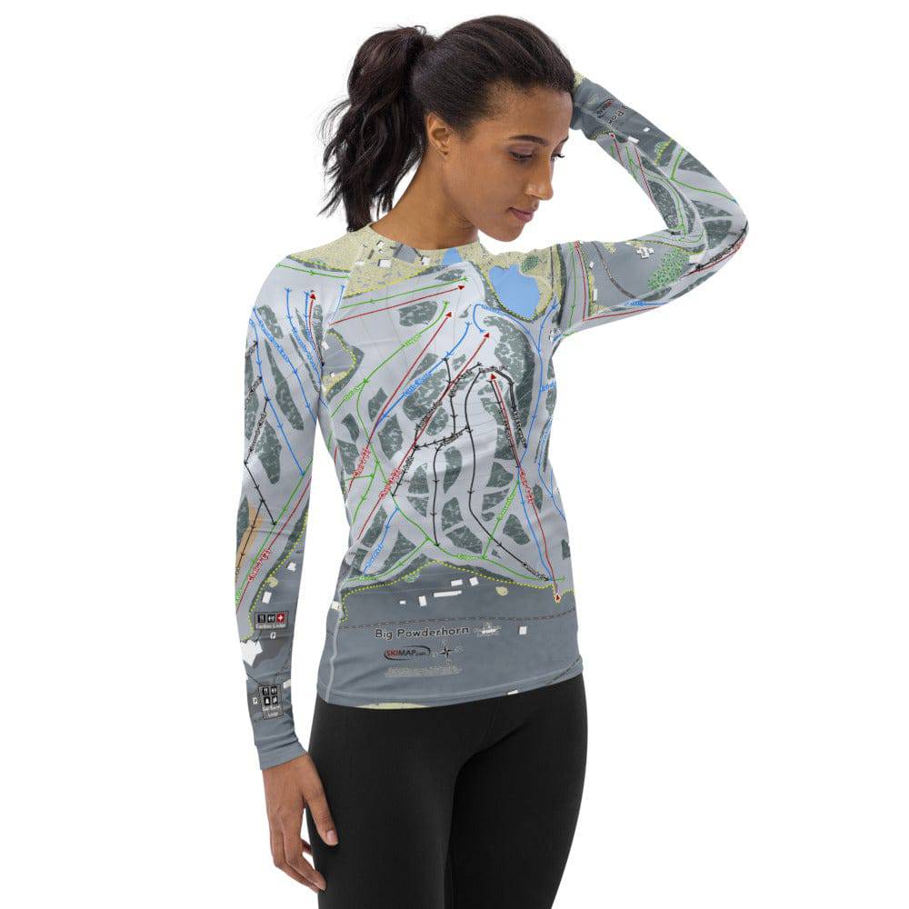 Big Powderhorn, Michigan Ski Trail Map Women's Base Layer Top - Powderaddicts