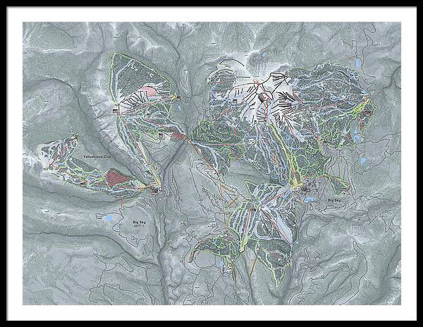 Big Sky Combo Ski Trail Map - Framed Print - Powderaddicts