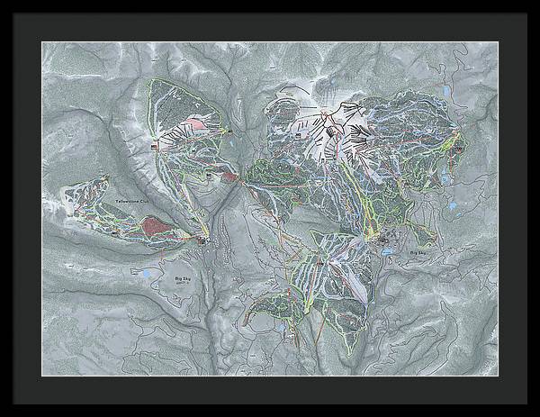 Big Sky Combo Ski Trail Map - Framed Print - Powderaddicts