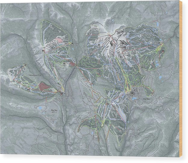 Big Sky Combo Ski Trail Map - Wood Print - Powderaddicts