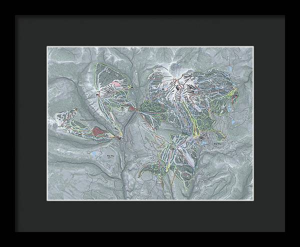 Big Sky Combo Ski Trail Map - Framed Print - Powderaddicts